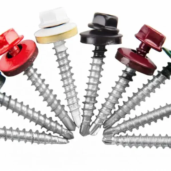 кровельные саморезы разных цветов выложены полукругом
